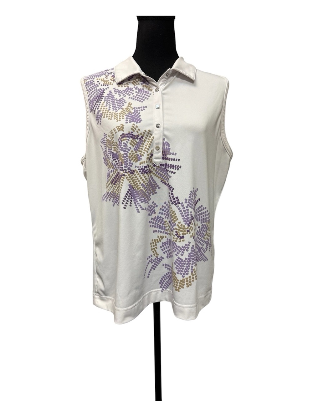 IZOD Golf Cool FX Sleeveless Polo XL White Purple Floral Performance Top - Picture 2 of 13